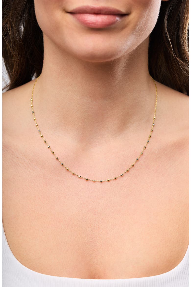 14K Gold Tri-Tone Beaded Station Chain Necklace, Alternate, color, 14K WHITE/ ROSE/ YELLOW GOLD