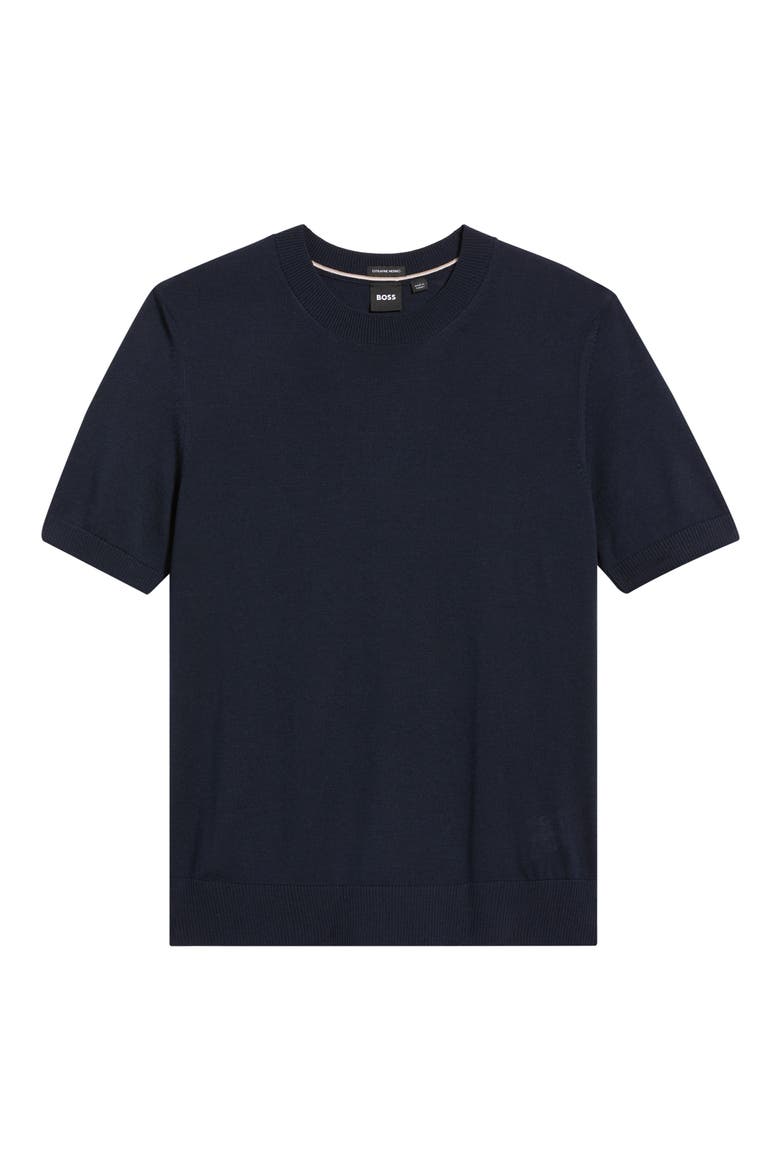 Virgin Wool Short Sleeve Sweater, Alternate, color, DARK BLUE