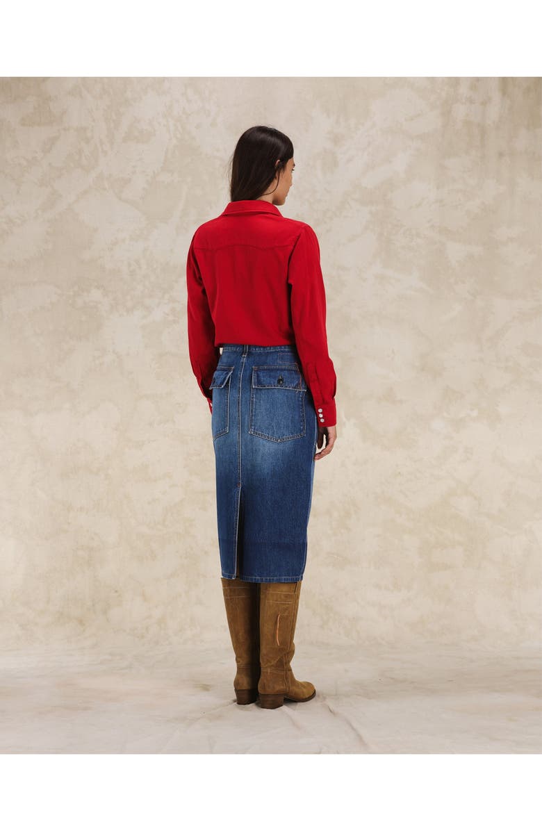 Fortela Jia Custom Wash Denim Fatigue Skirt, Alternate, color, D340