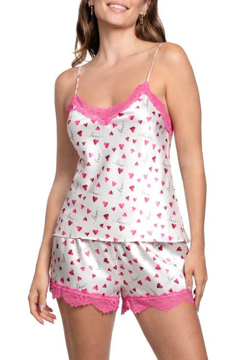 Alyssa Lace Trim Strappy Short Satin Pajamas