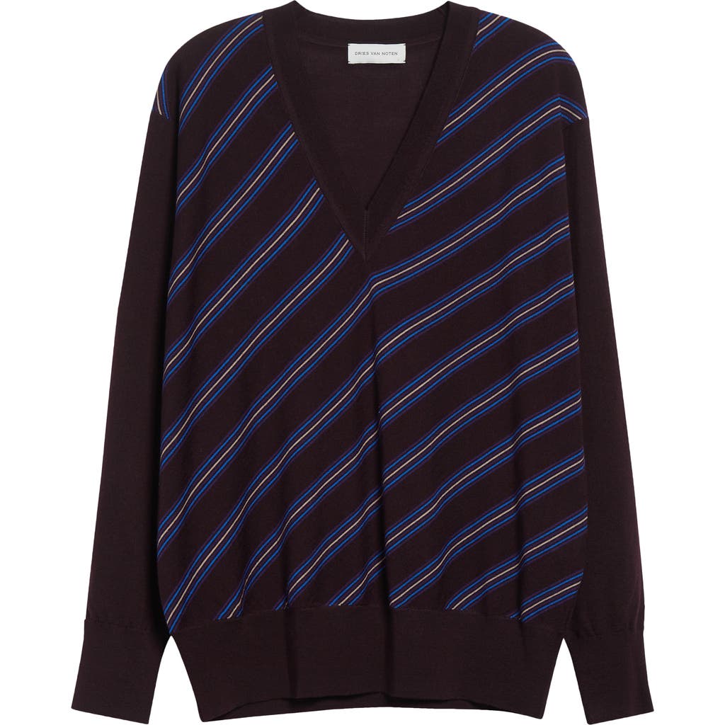 Dries Van Noten Womens Burgundy Tishana V-neck Striped Merino-wool Jumper In Multi