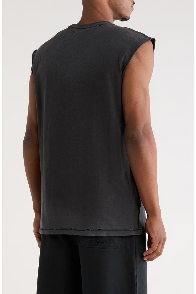 Distressed Sleeveless Graphic T-Shirt, Alternate, color, BLACK