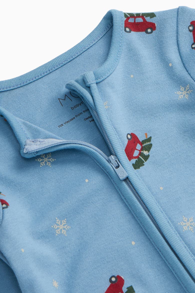 Snowy Car Two Way Zip-Up Sleepsuit, Alternate, color, Christmas Car Print