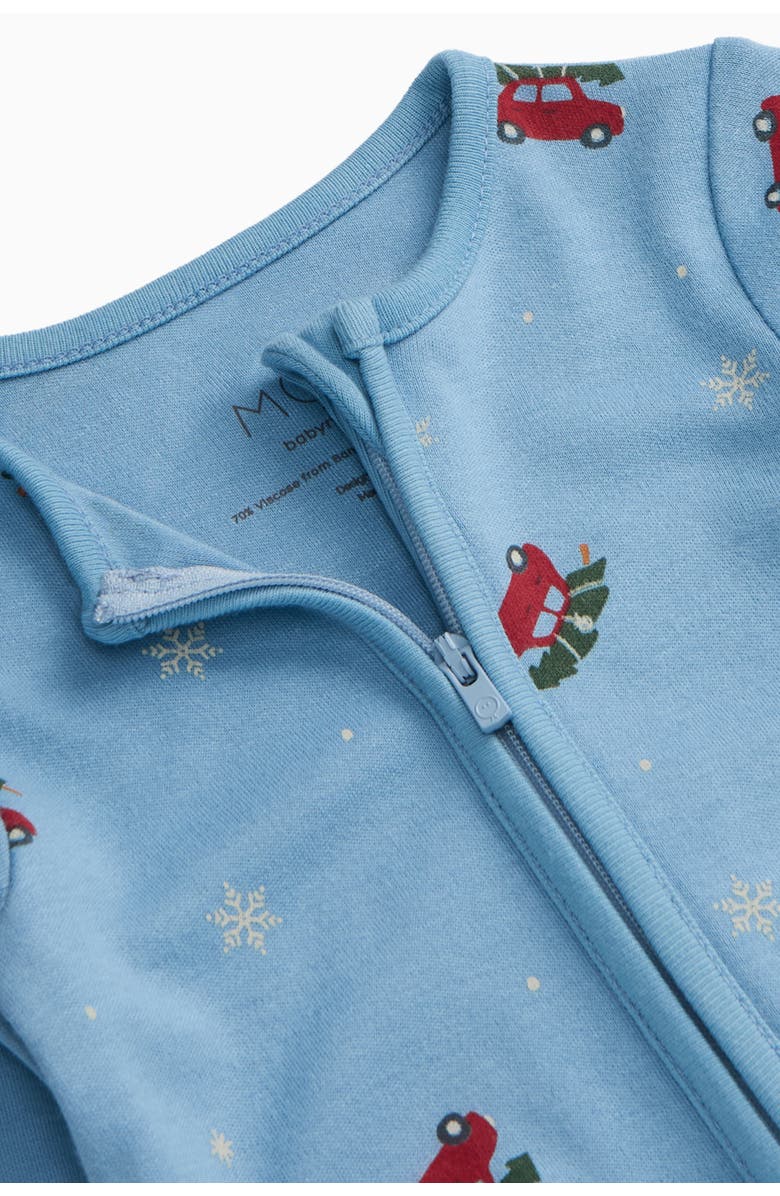 MORI Snowy Car Two Way Zip-Up Romper, Alternate, color, Christmas Car Print