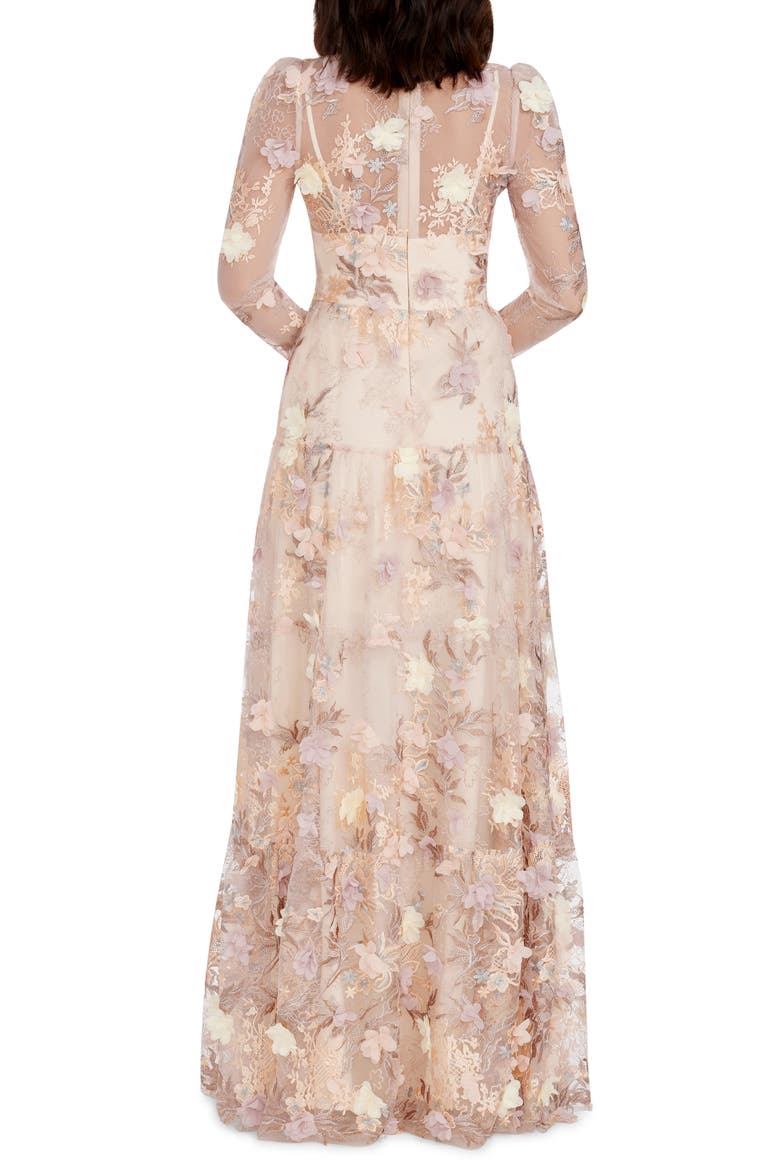 Angelina Floral Embroidery Long Sleeve Gown, Alternate, color, CREAM MULTI