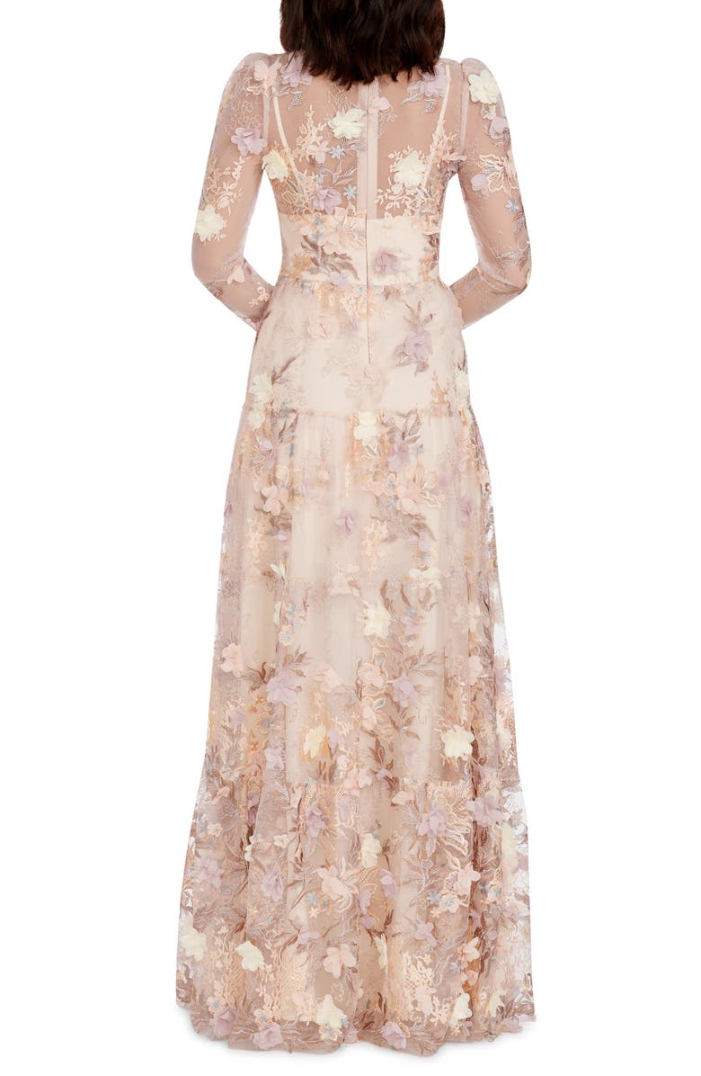 Dress the Population Angelina Floral Embroidery Long Sleeve Gown, Alternate, color, Cream Multi