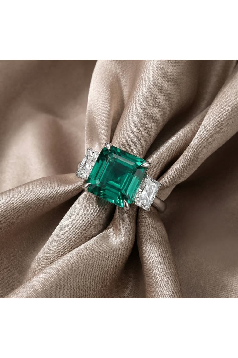 8Ct Asscher Cut Emerald & Diamond Ring 14k Gold or Platinum Lab Grown, Alternate, color, 14k Yellow Gold