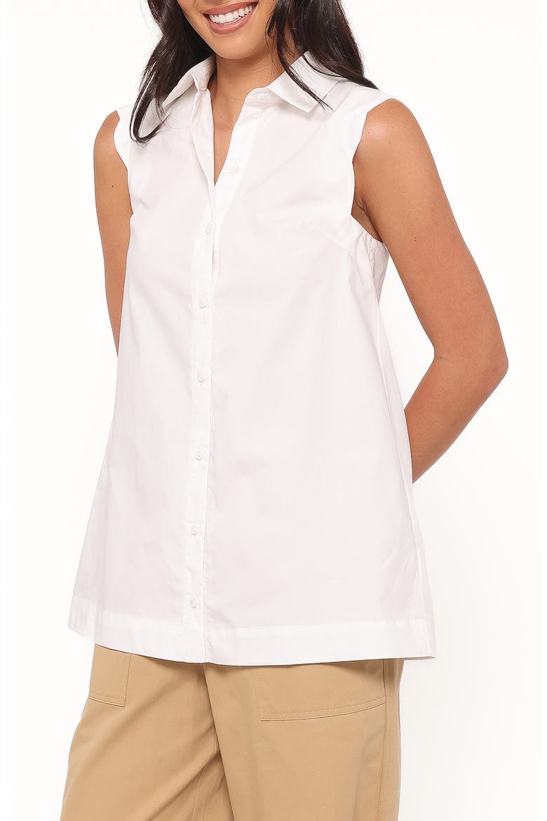 Deirdre Scalloped Sleeveless Cotton Shirt, Alternate, color, WHITE