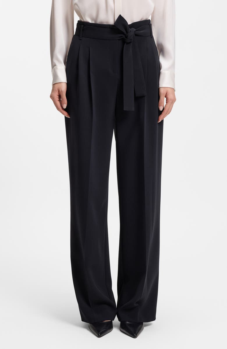 BOSS Tapiana Pleated Tie Waist Straight Leg Pants, Main, color, Sky Captain