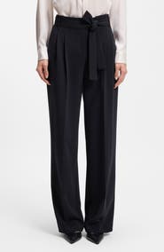 BOSS Tapiana Pleated Tie Waist Straight Leg Pants