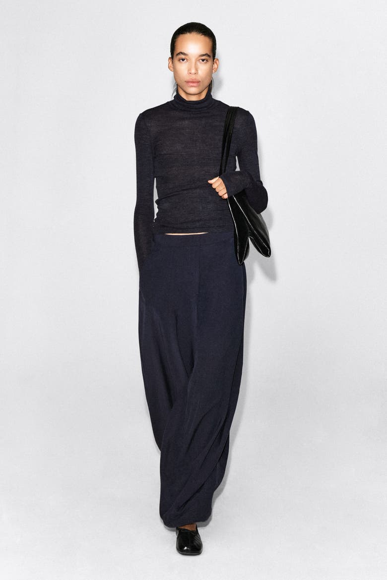Fluid Topstitched Barrel-leg Pants, Alternate, color, NAVY