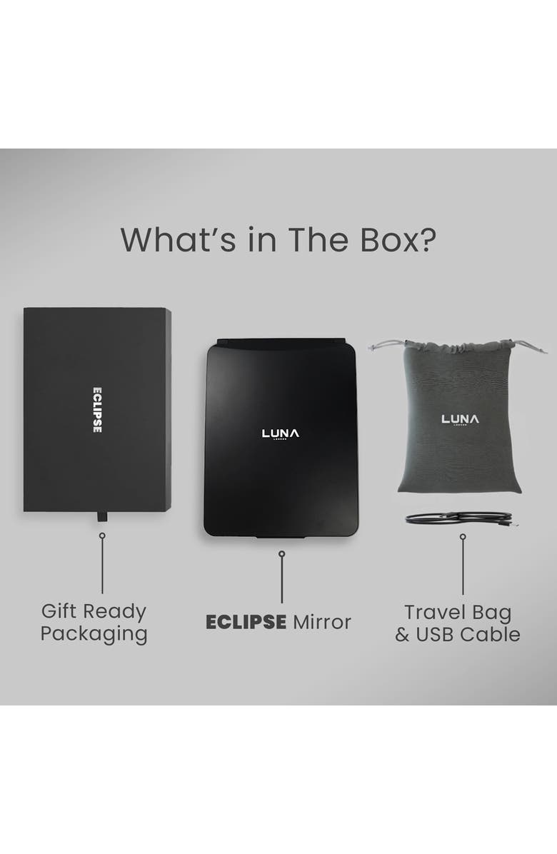 LUNA London ECLIPSE Travel Mirror | LED Lighted Rechargeable Vanity Makeup Mirror, Alternate, color, Matte Black