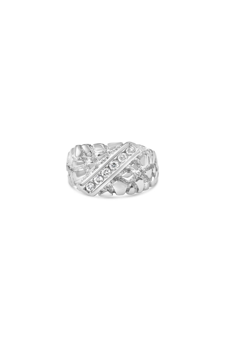 Silver 1/3 Diamond 6 Stone Rectangle Nugget Gents Ring, Alternate, color, Silver