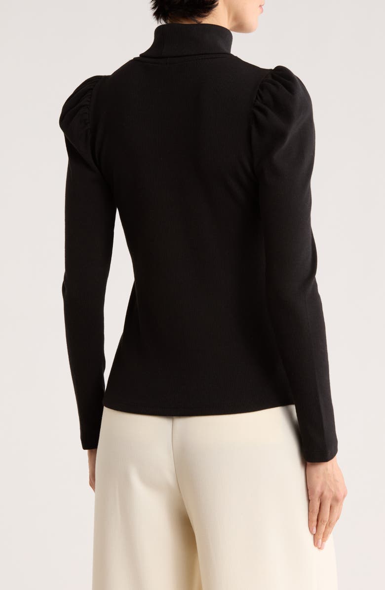 ELIE ELIE TAHARI Stretch Pima Cotton Puff Sleeve Turtleneck Rib Top, Alternate, color, Black