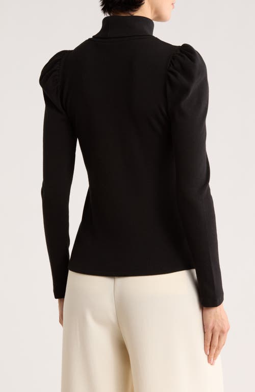 Elie Elie Tahari Stretch Pima Cotton Puff Sleeve Turtleneck Rib Top In Black