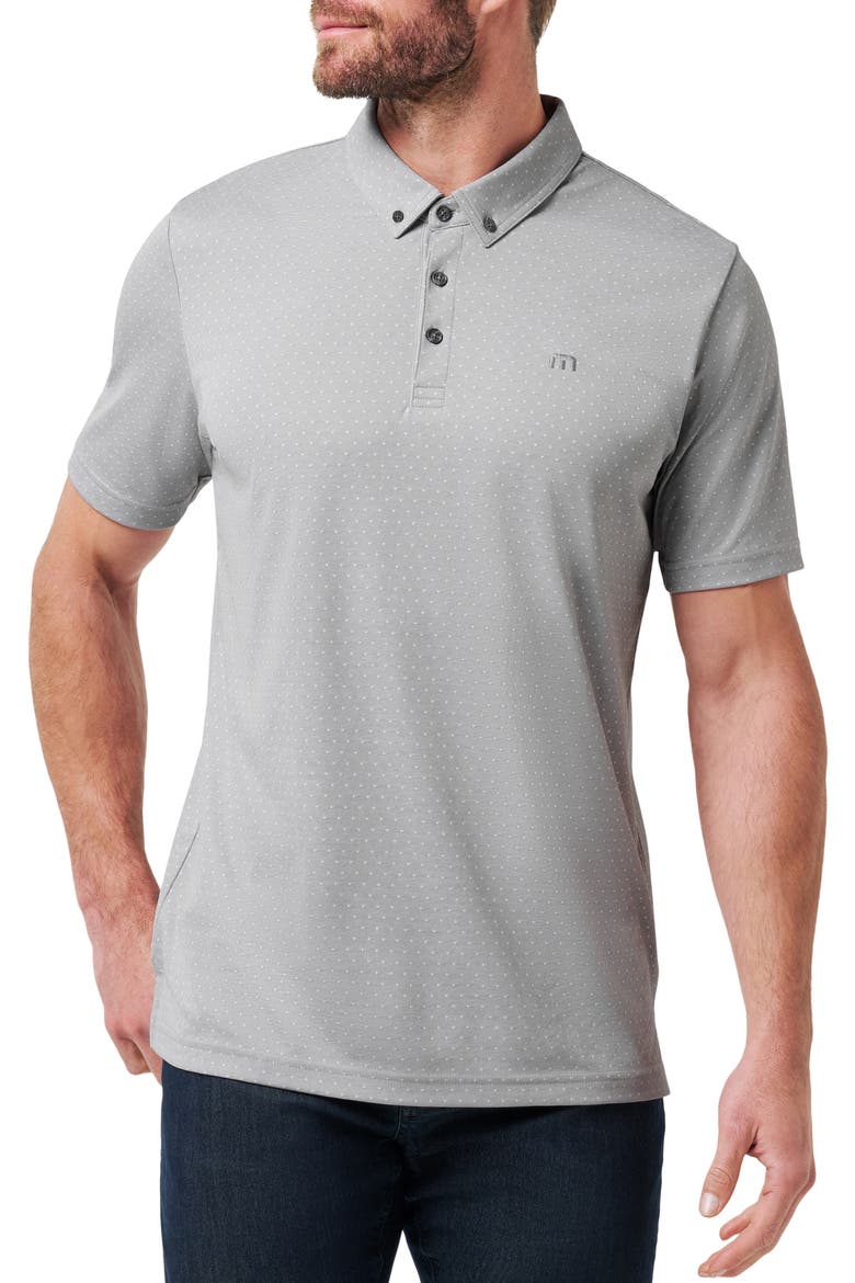 Handsome Town Dot Print Piqué Button-Down Polo, Main, color, HEATHER LIGHT GREY