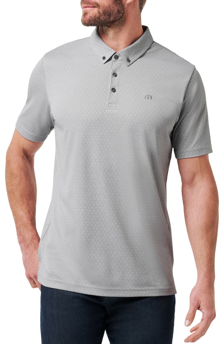 TravisMathew Handsome Town Dot Print Piqué Button-Down Polo, Main, color,