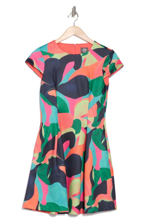 Vince Camuto Cap Sleeve Scuba Fit & Flare Dress In Pink Multi