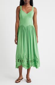 MOON RIVER Eyelet Drop Waist Cotton & Linen Sundress