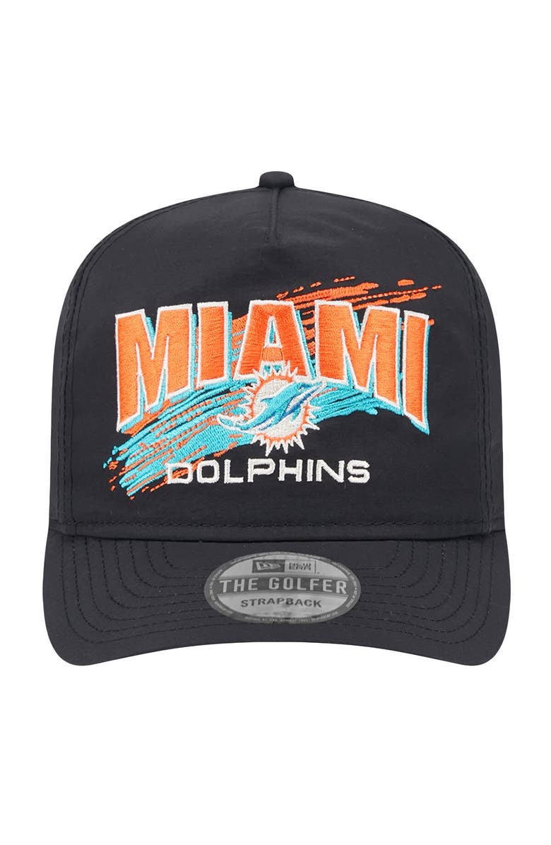 New Era Men's New Era Black Miami Dolphins Throwback Brush Golfer Snapback Hat, Alternate, color,