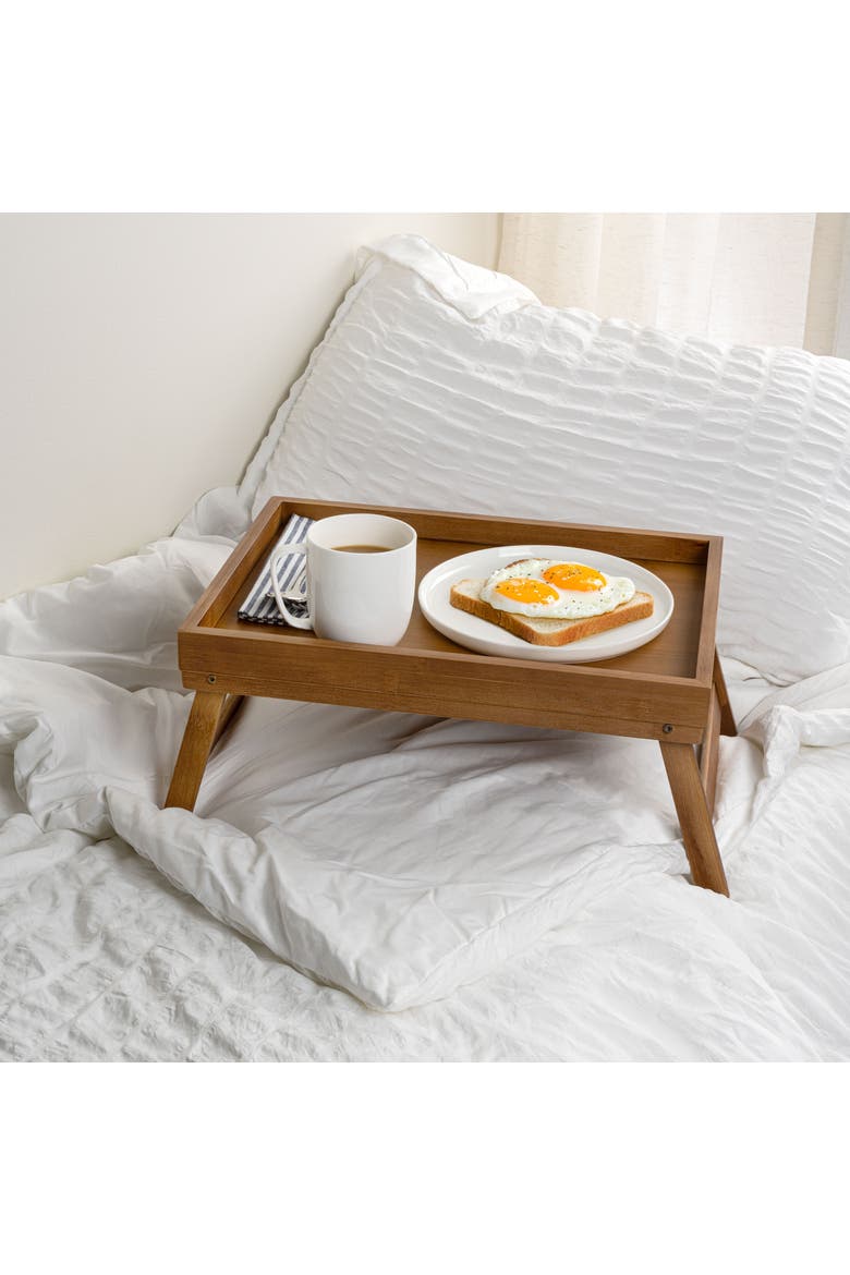 Alora Handcrafted Breakfast Bed Tray with Built-In Handles and Foldable Legs, Alternate, color, Brown