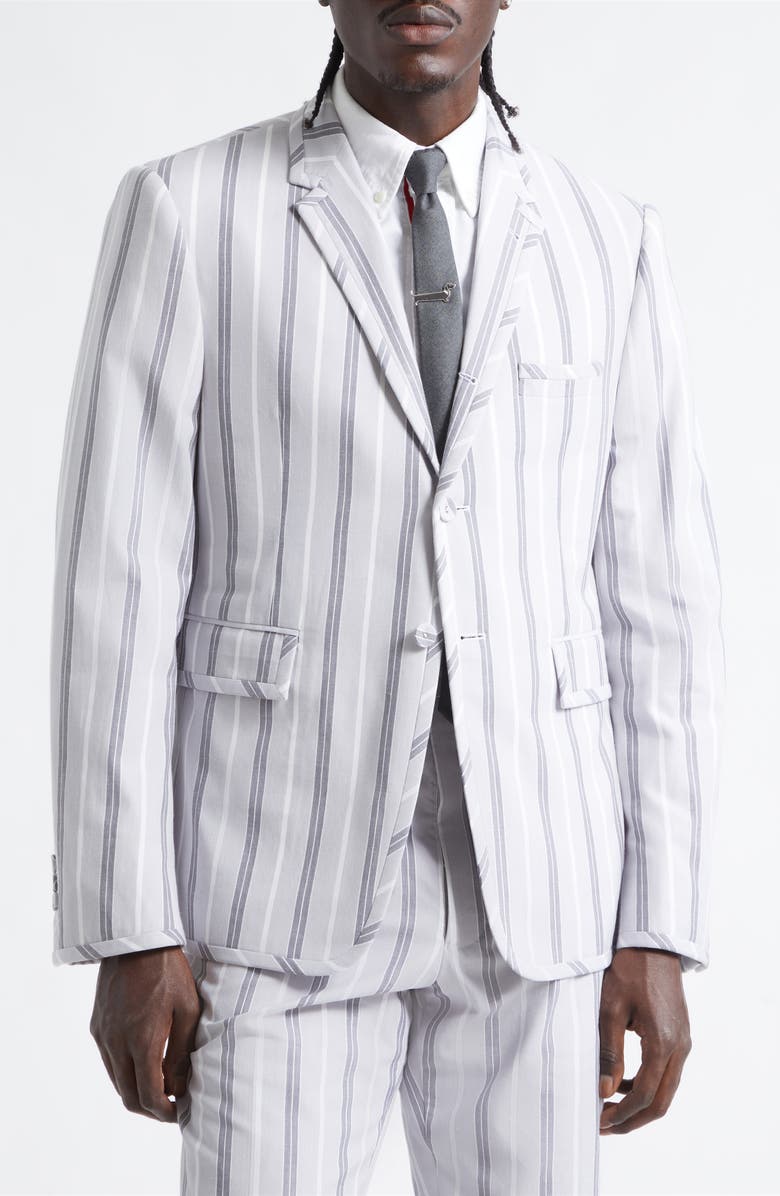 Thom Browne Madras Repp Stripe Cotton Sport Coat, Main, color, Medium Grey
