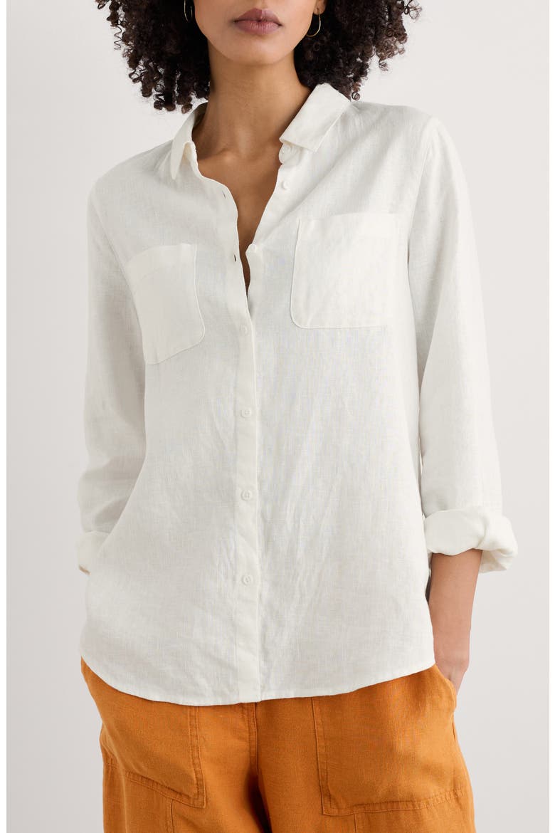 Hazel Branch Linen Button-Up Shirt, Main, color, CHALK