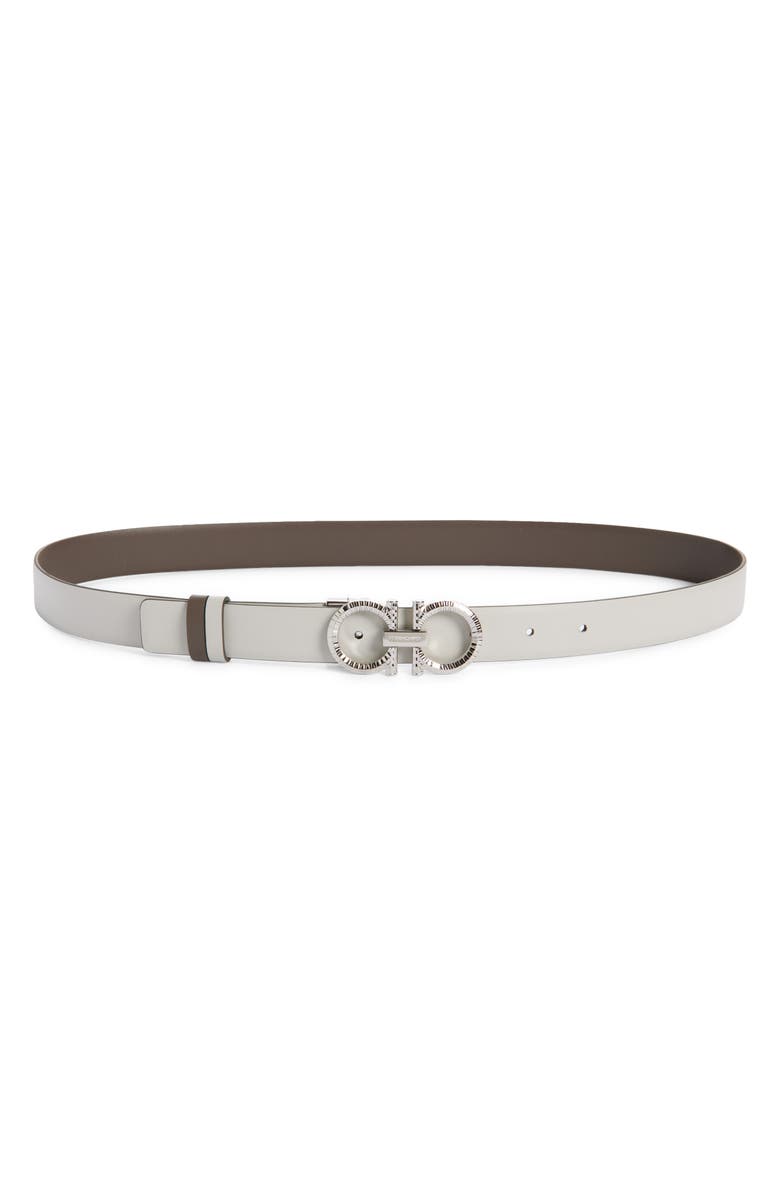 FERRAGAMO Double Gancio Reversible Leather Belt, Alternate, color, Concrete Haze