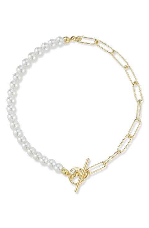 Cultured Freshwater Pearl Paperclip Link Bracelet