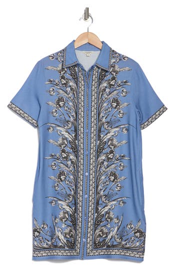 MAX STUDIO MAX STUDIO BORDER SHORT SLEEVE SHIRTDRESS