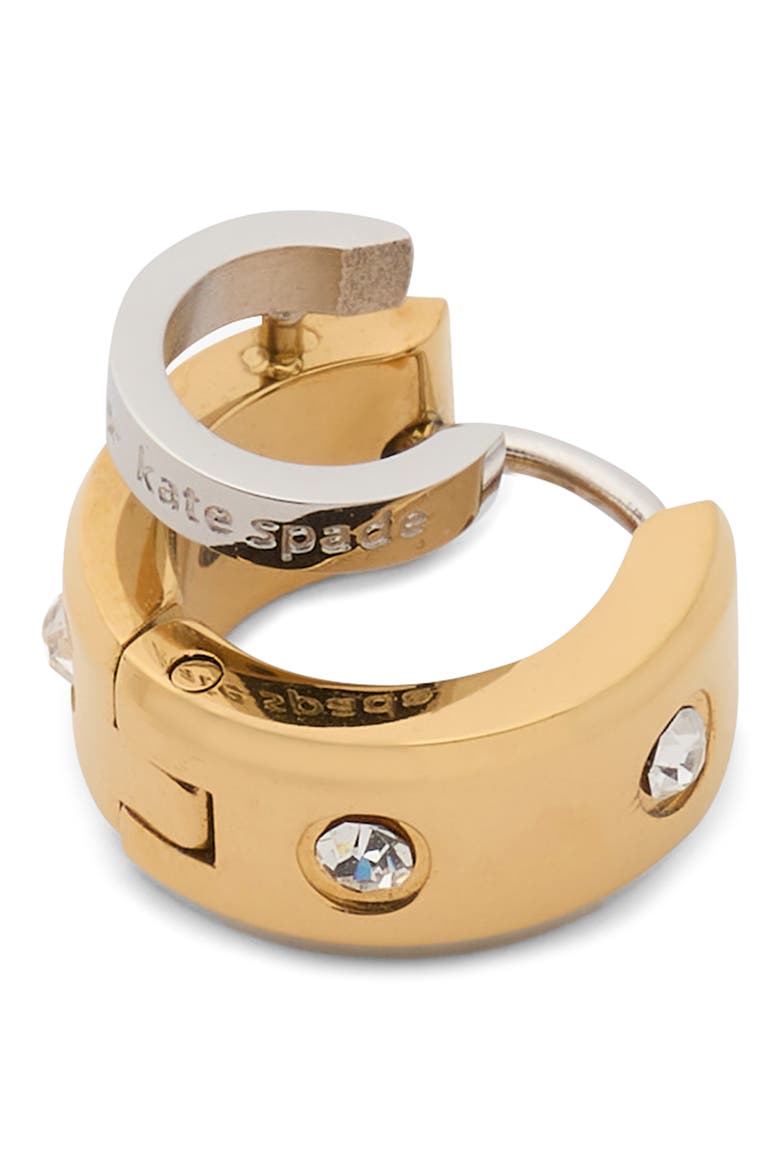 set in stone double huggie hoop earrings, Alternate, color, CLEAR/ TWO TONE