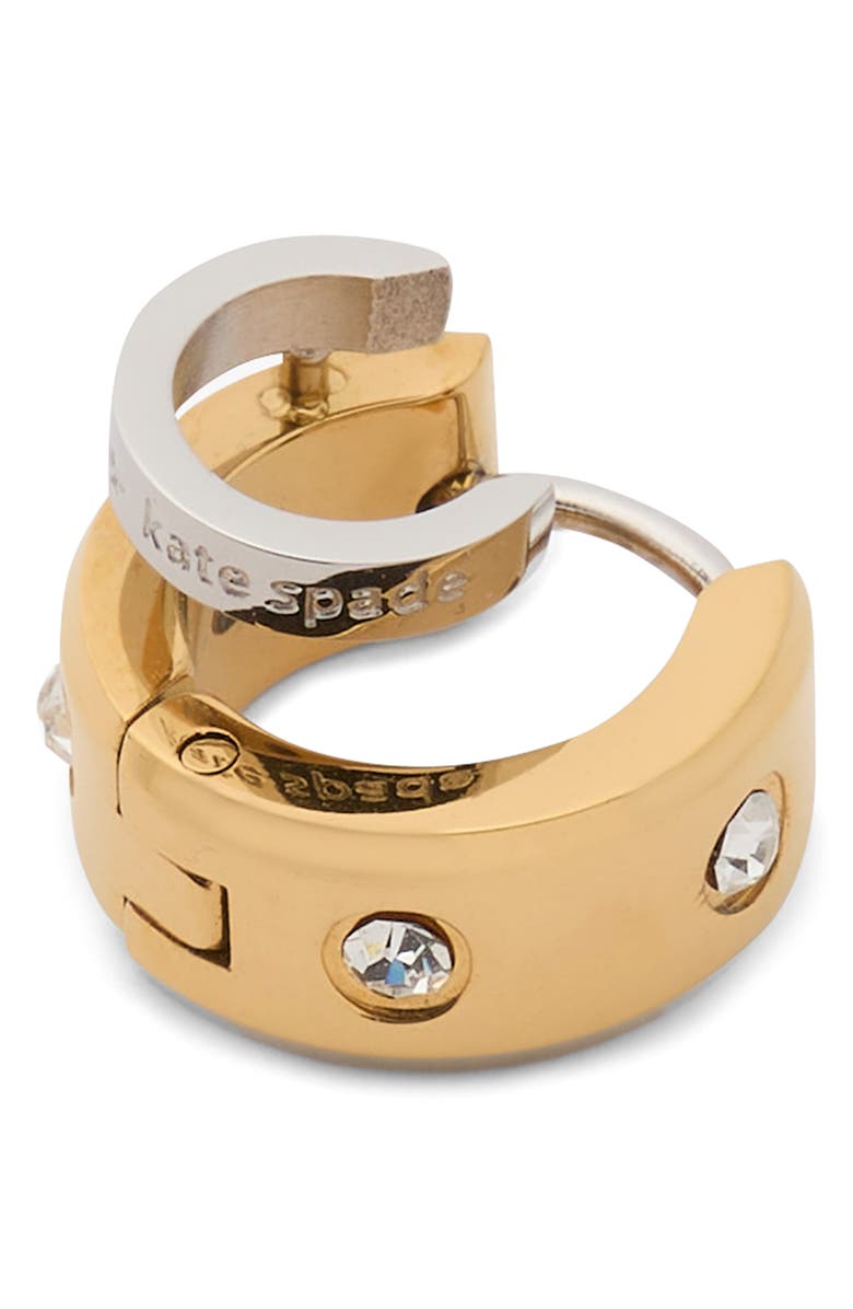 Kate Spade New York set in stone double huggie hoop earrings, Alternate, color, Clear/ Two Tone