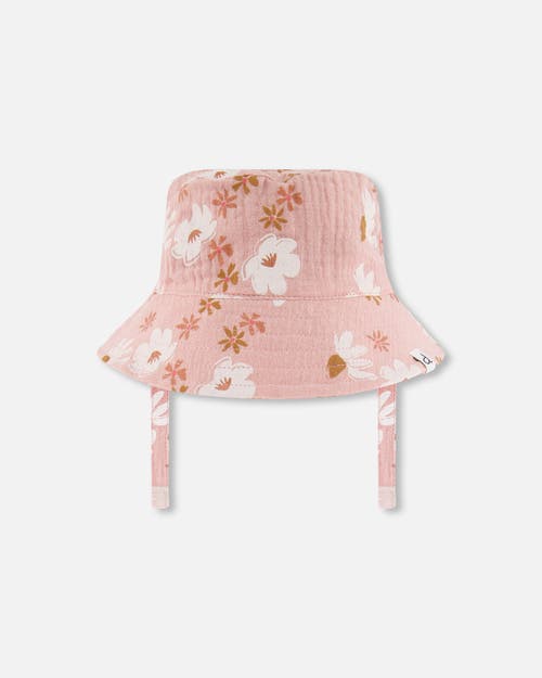 Deux Par Deux Baby Girl's Printed Muslin Bucket Hat Pink And White Flowers In Pink And White Flowers