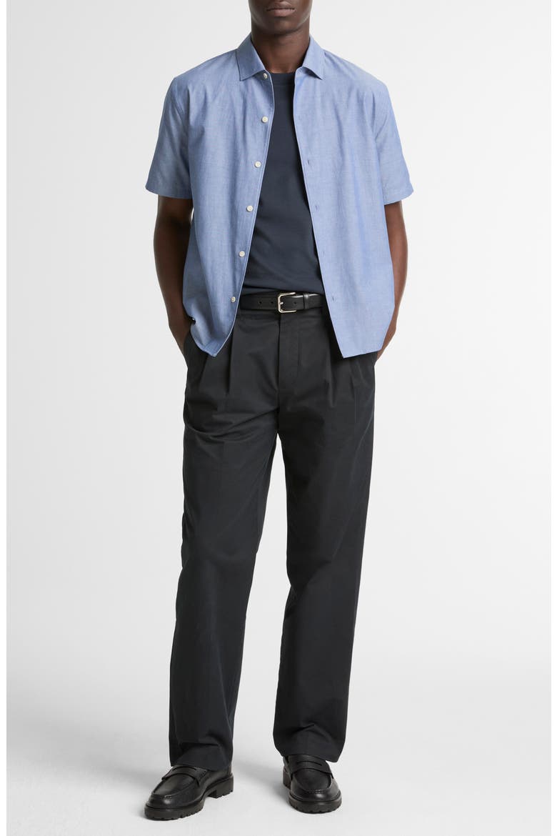 Lightweight Short Sleeve Cotton Chambray Button-Up Shirt, Alternate, color, INDIGO