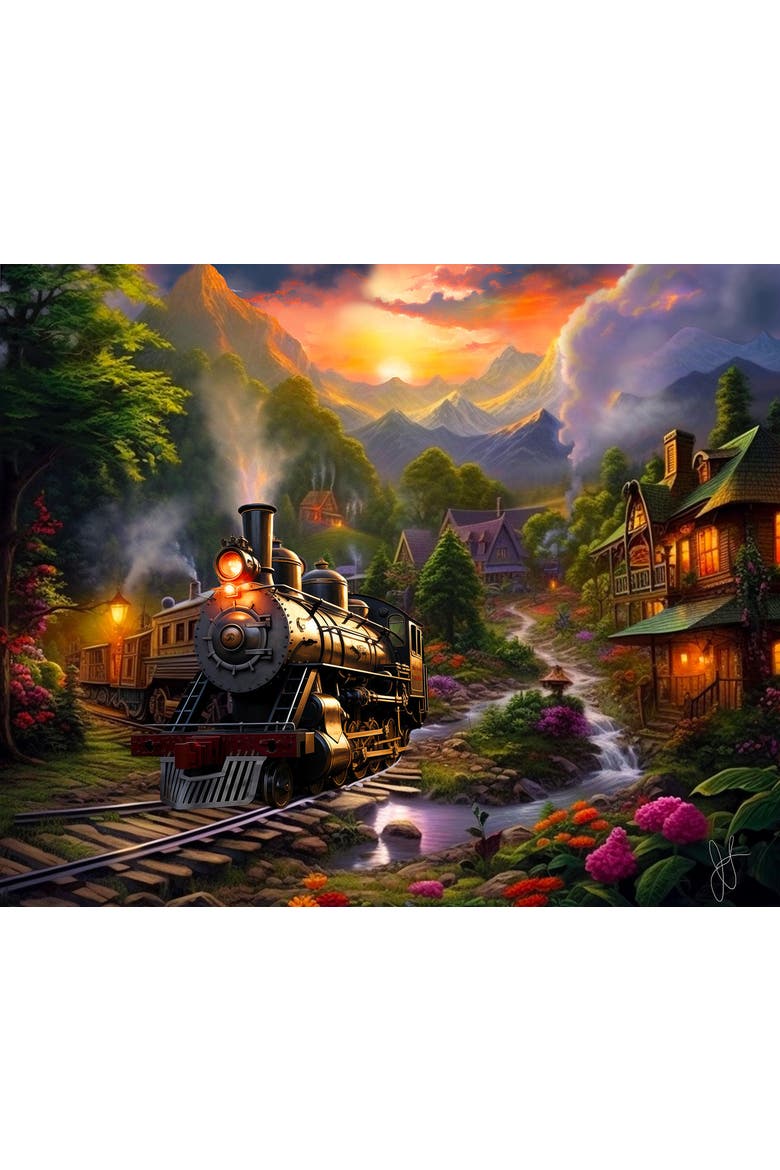 Village Train 1000 piece Jigsaw Puzzle for Adults, Alternate, color, Multicolor