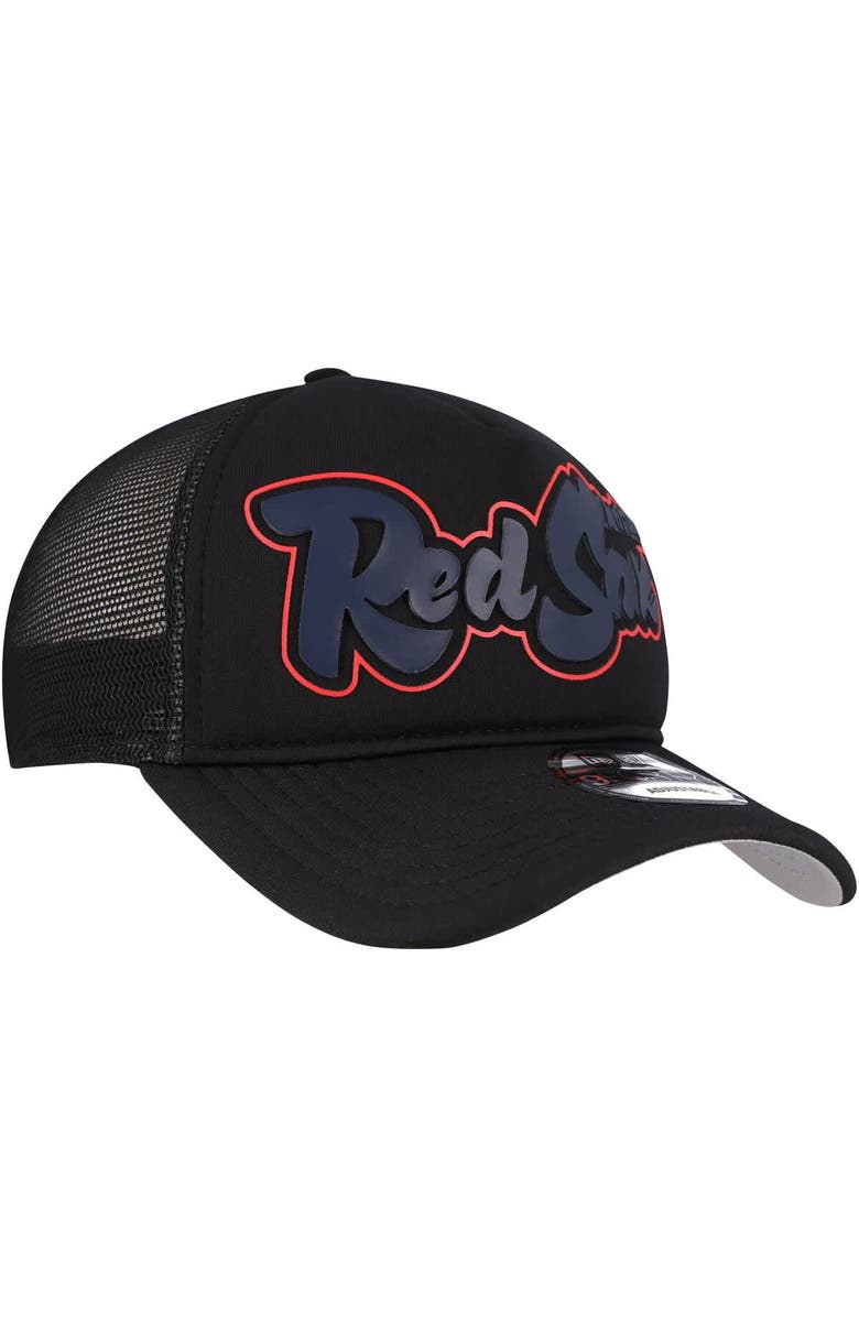 New Era Men's New Era Black Boston Red Sox Retro Bold A-Frame Trucker 9FORTY Adjustable Hat, Alternate, color, Black
