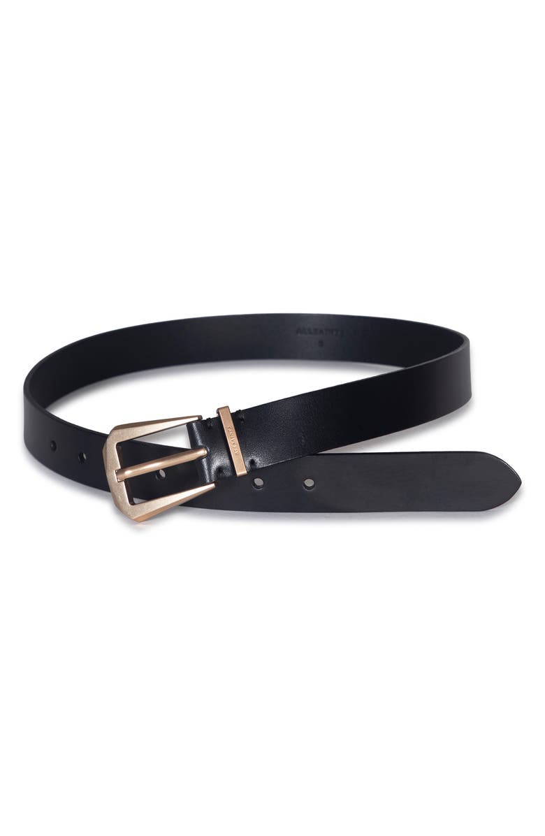 AllSaints Western Hex Leather Belt, Alternate, color, Black / Antique Brass