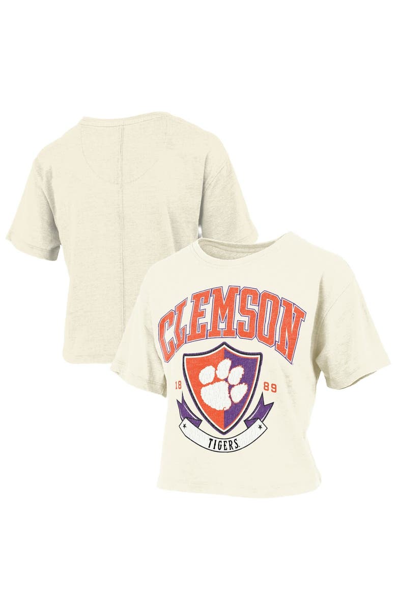 PRESSBOX Women's Pressbox Cream Clemson Tigers Buckler Vintage Cropped T-Shirt, Main, color, Cream