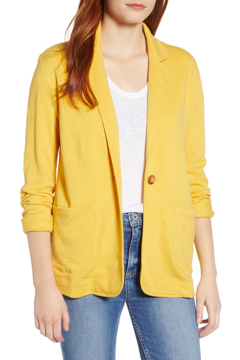 Two Pocket Knit Blazer, Main, color, YELLOW WHIP