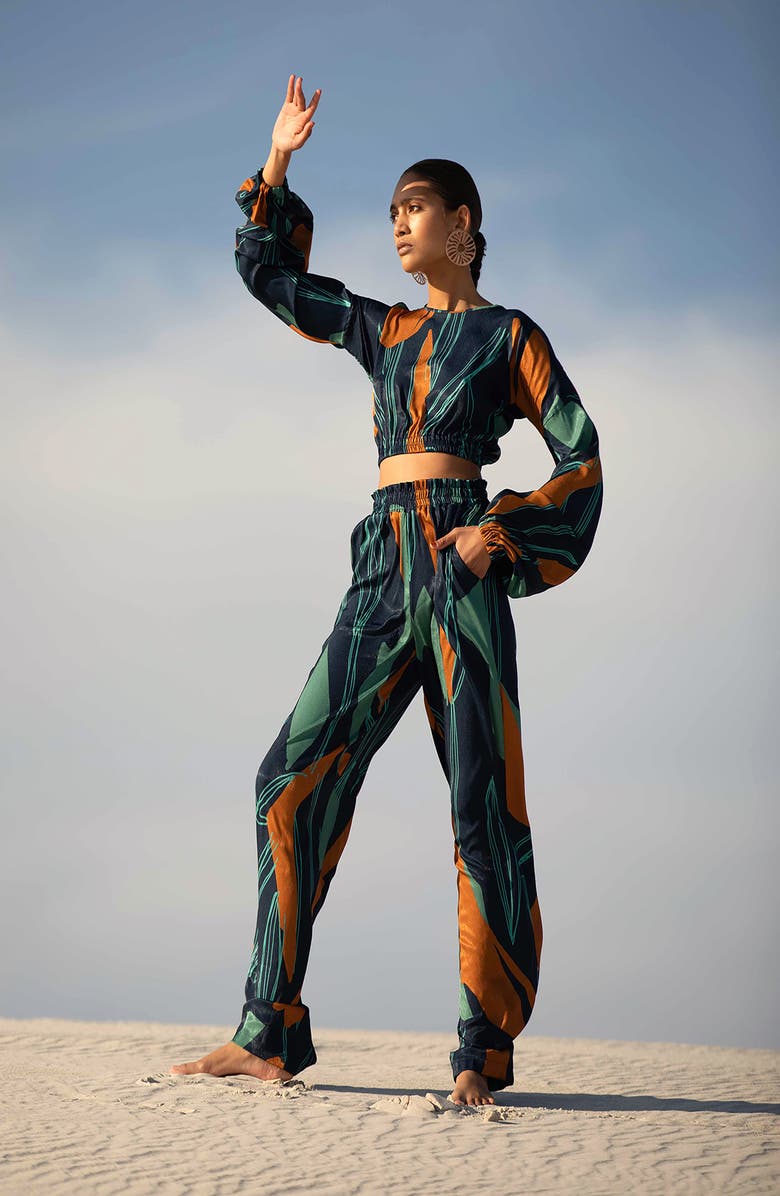 DIARRABLU Sarai Costa Print Blouson Sleeve Crop Top, Alternate, color, 