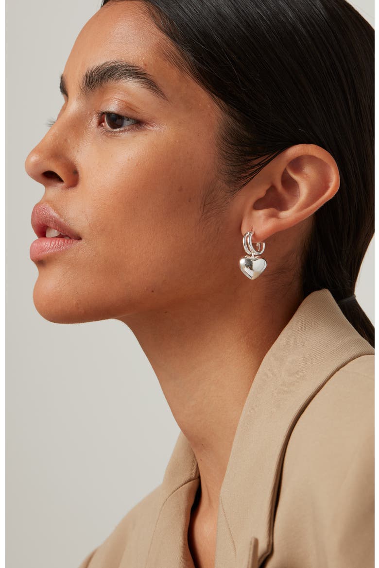 Puffy Heart Drop Earrings, Alternate, color, HIGH POLISH SILVER