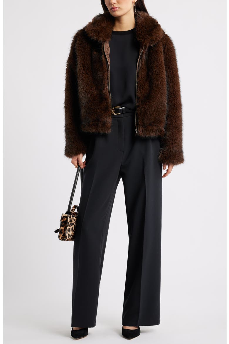 Faux Fur Bomber Jacket, Alternate, color, BROWN COFFEE