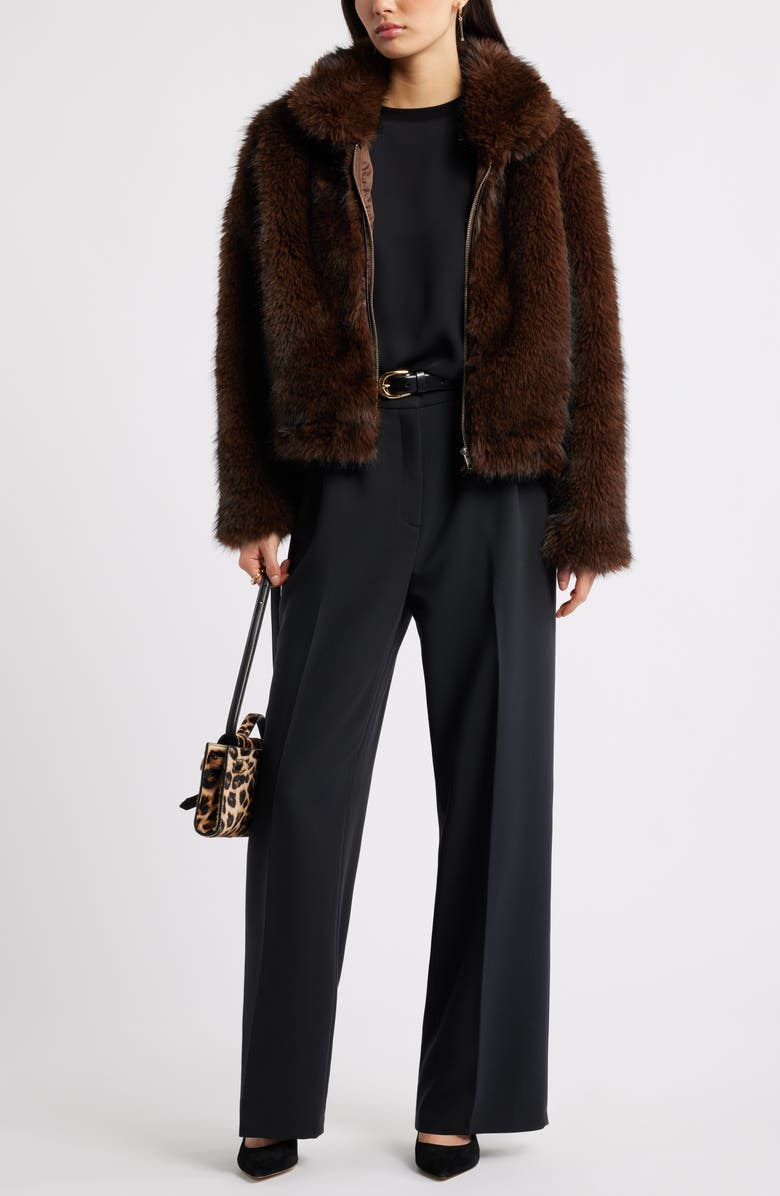 Open Edit Faux Fur Bomber Jacket, Alternate, color, Brown Coffee