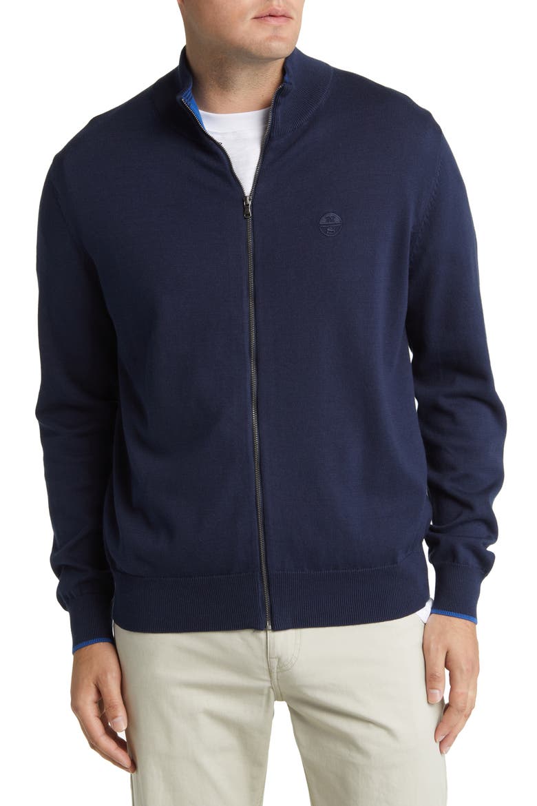 Logo Embroidered Zip Front Cardigan, Alternate, color, NAVY