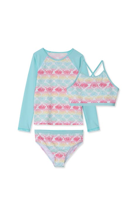 Girls Plus Chlorine Resistant Rash Guard Bikini Swimsuit Set