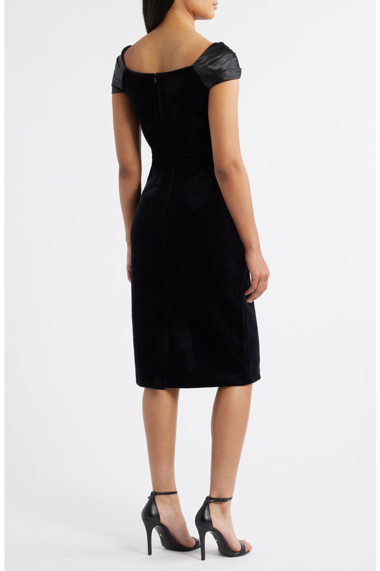 Satin Wrap Detail Velvet Sheath Dress, Alternate, color, BLACK