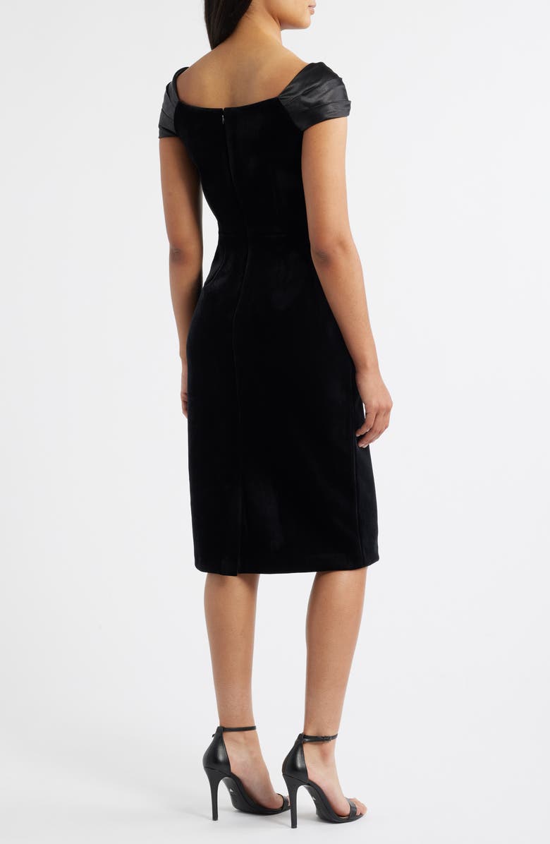 Eliza J Satin Wrap Detail Velvet Sheath Dress, Alternate, color, Black