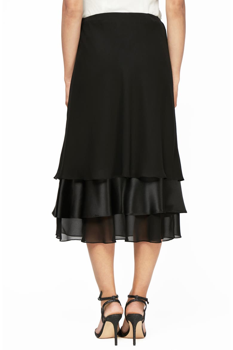 Tiered Chiffon & Satin Midi Skirt, Alternate, color, BLACK