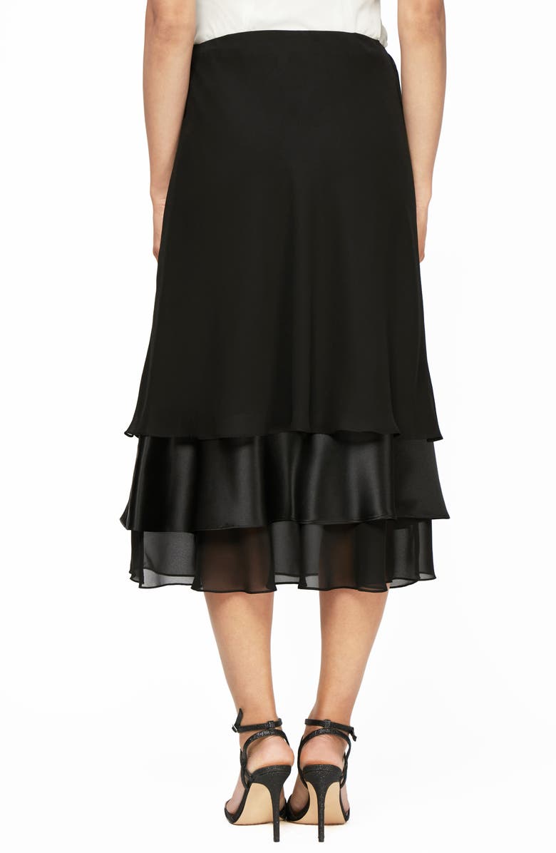 Alex Evenings Tiered Chiffon & Satin Midi Skirt, Alternate, color,
