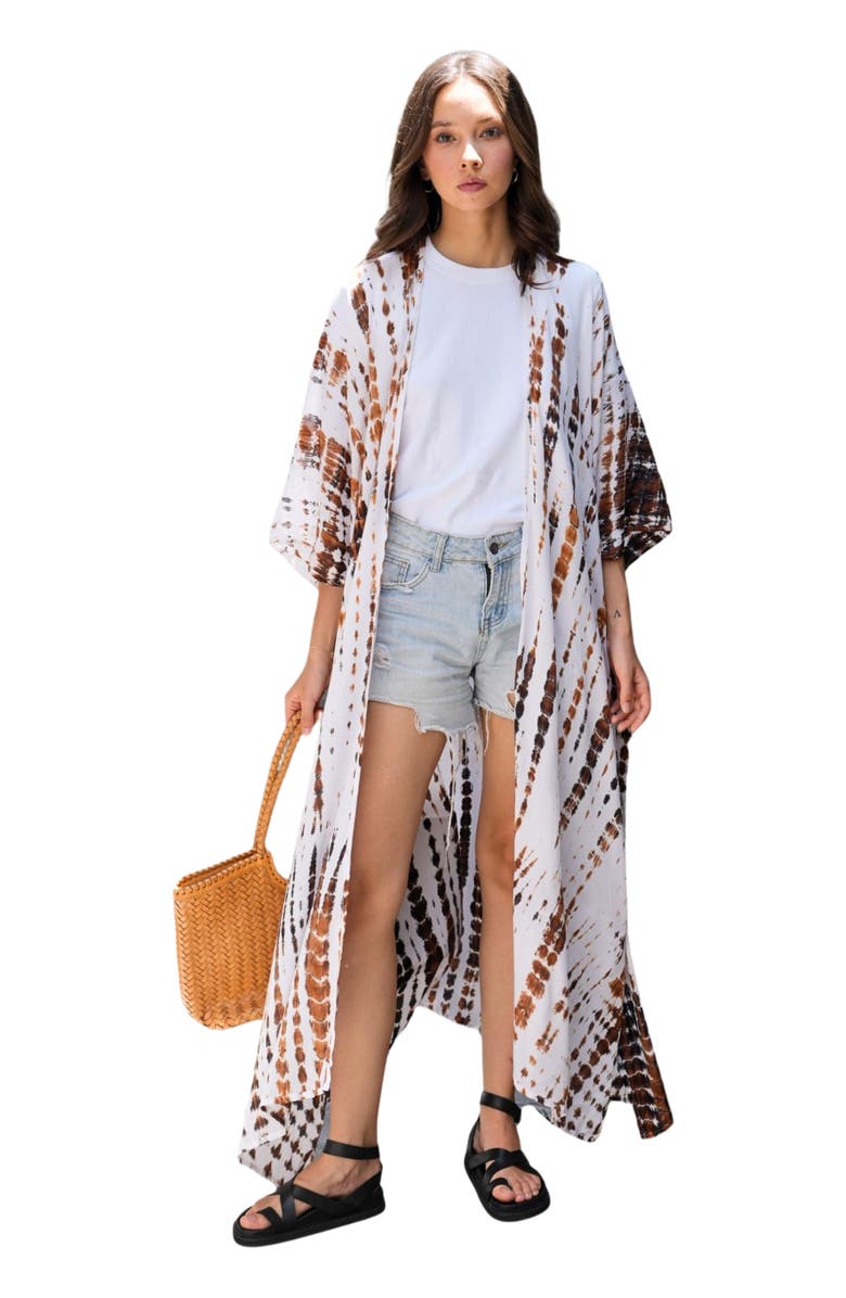 PINK HALEY Sara Hand Dyed Kimono, Alternate, color, White/Brown